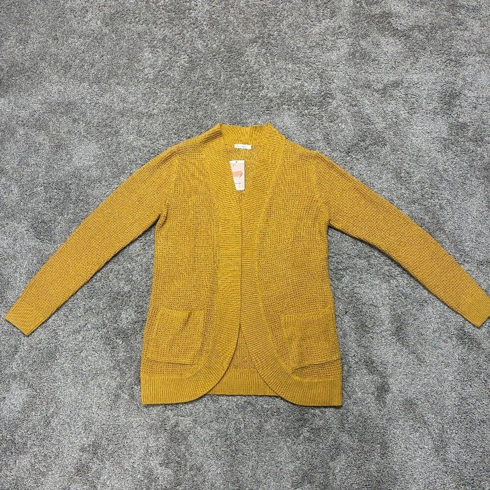 Kirundo Women’s Medium Mustard Yellow Open Front Knit Cardigan Sweater NWT